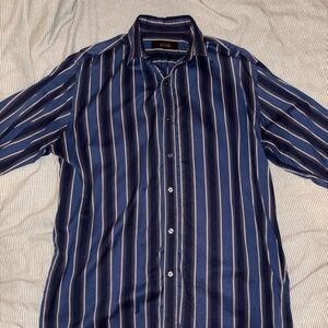 Tasso Elba VINTAGE Navy and White Striped Shirt